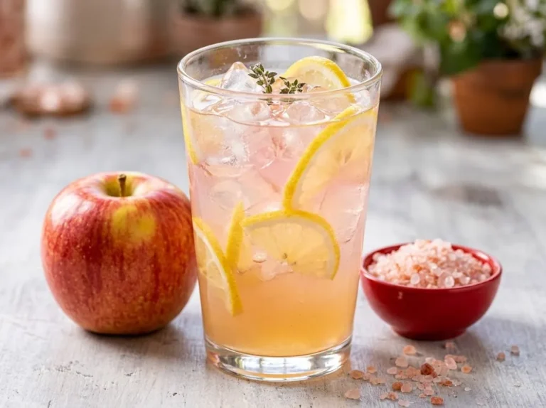 Pink salt trick with apple cider vinegar, fresh apple, and lemon