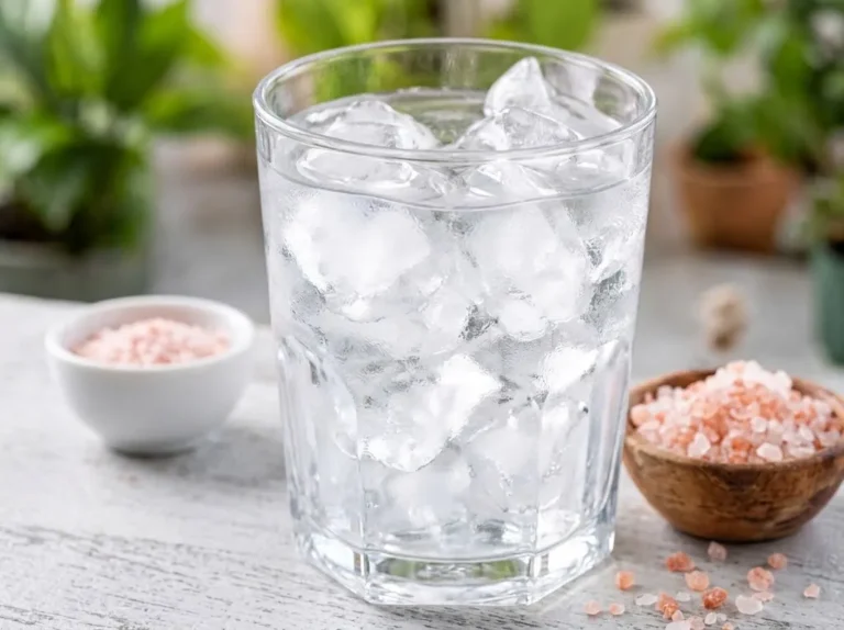 Pink salt trick with baking soda served with ice